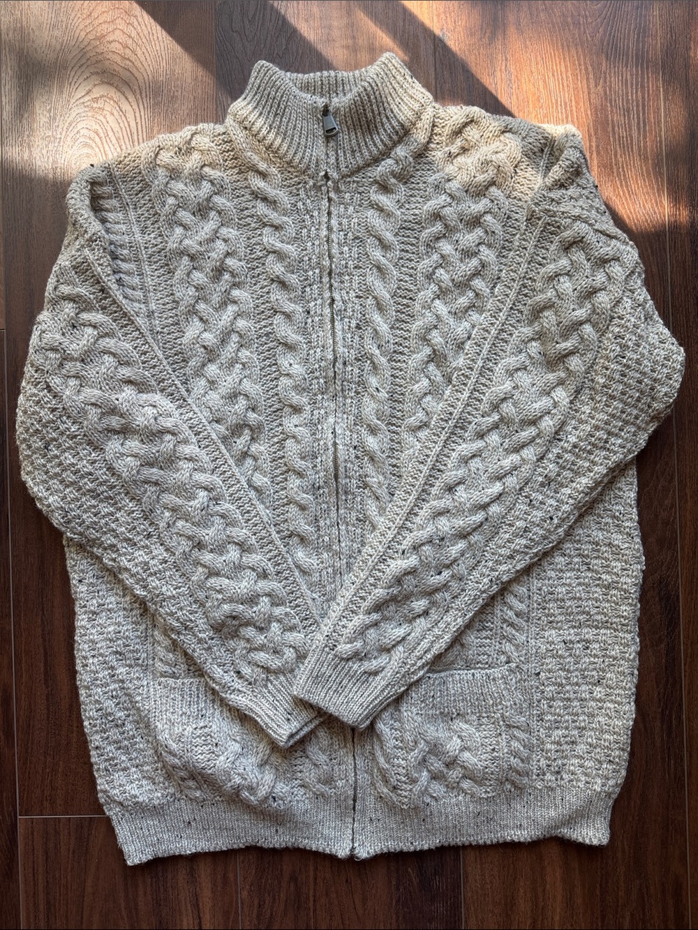 Men's Cozy Cream Cable-Knit Zip Cardigan Sweater High Quality Made in Ireland